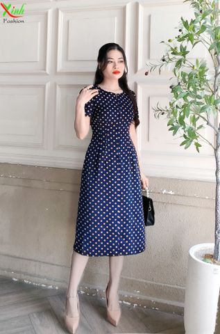  Đầm suông A Xanh bi cam phối nút sang trọng DL603 