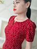Đầm suông A Đỏ Hoa Nhí phối nút sang trọng DL521