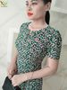Đầm suông A Xanh hoa nhí hồng phối nút sang trọng DL523