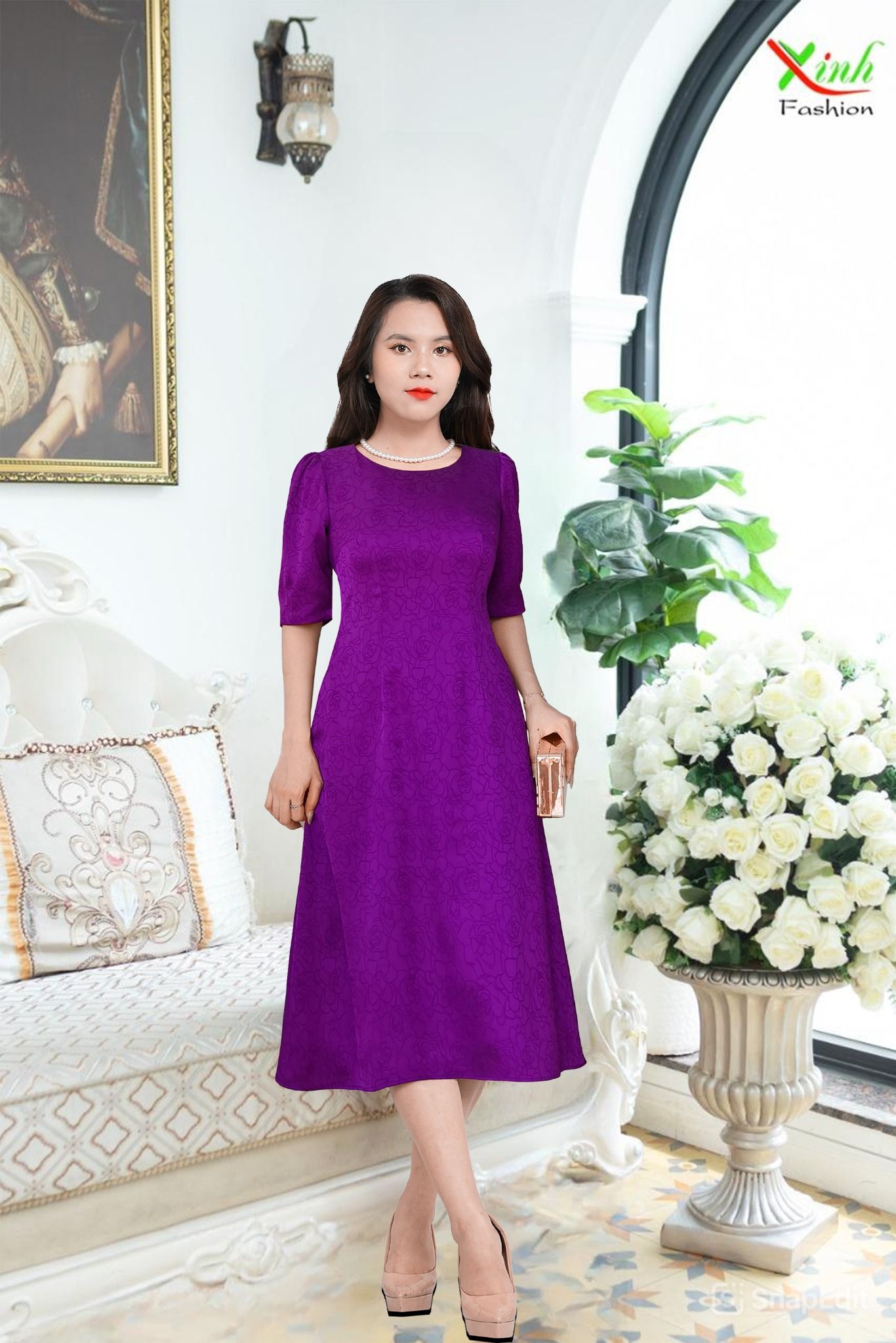 Đầm Suông A Lụa Tơ Tằm Dệt Vân Gấm Sang Trọng DL556