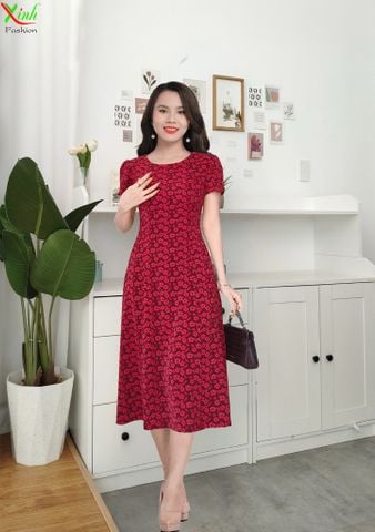  Đầm suông A tay cánh tiên đỏ hoa nhí DL561 