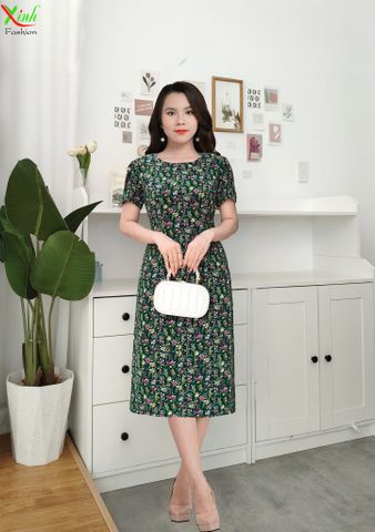  Đầm Suông A Xanh Rêu Hoa Nhí DL567 