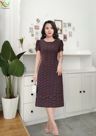  Đầm Suông A Xanh Đen Hoa Nhí Đỏ Vàng DL568 