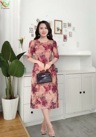 Đầm Suông Nude Hồng Lụa Tô Châu Cao cấp sang trọng DL668 