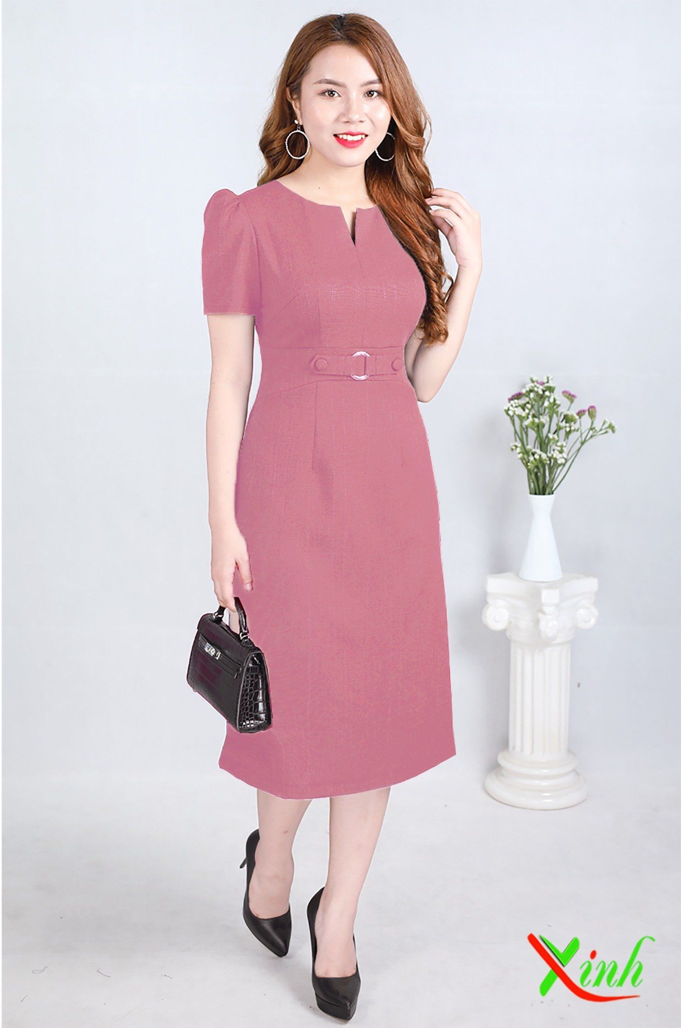 Đầm suông khuy hồng pastel trẻ trung DL671