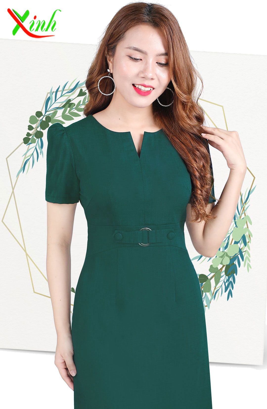 Đầm suông xanh rêu đậm thời thượng DL744