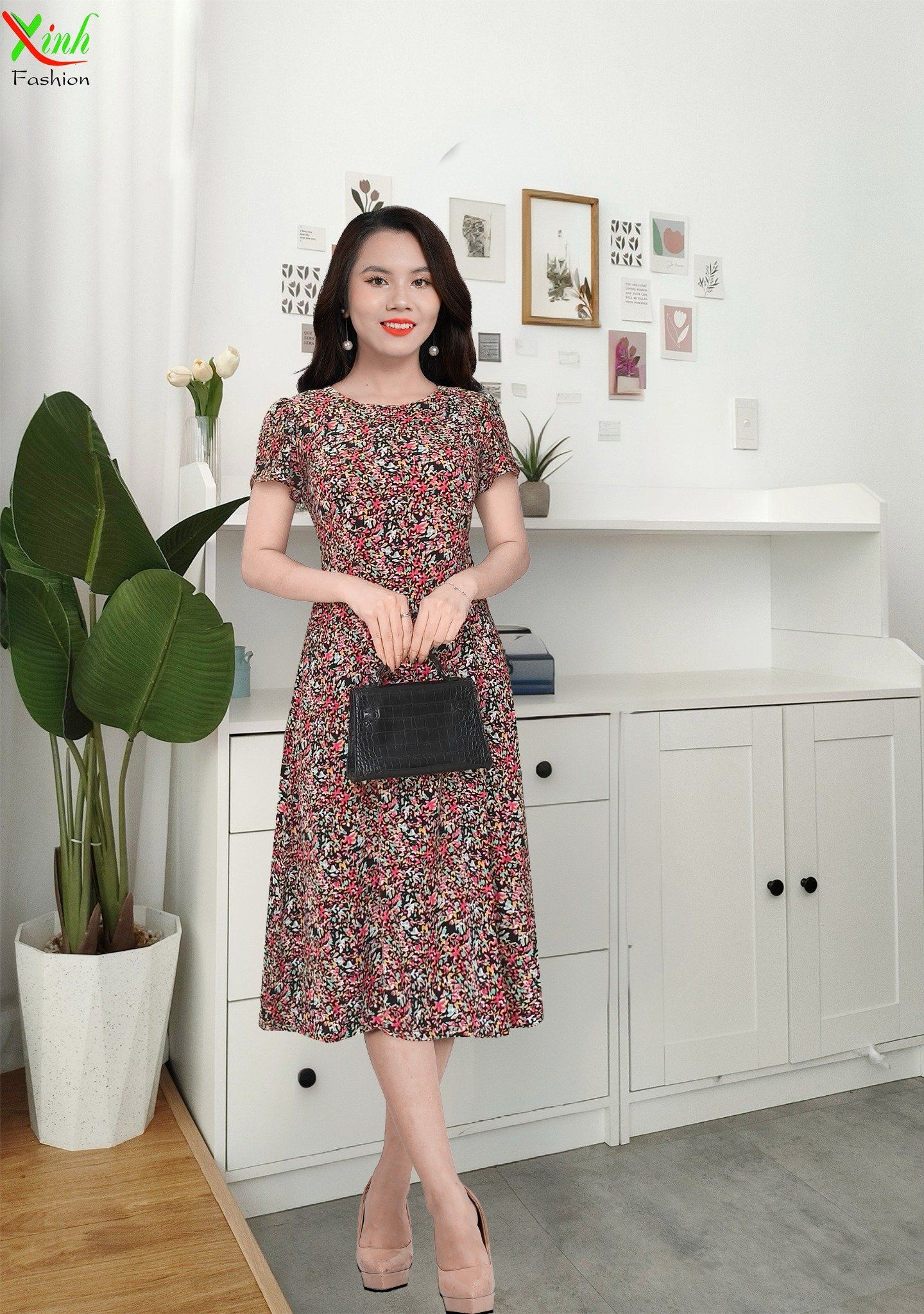 Đầm suông A tay cánh tiên hoa nhí nhiều màu DL772