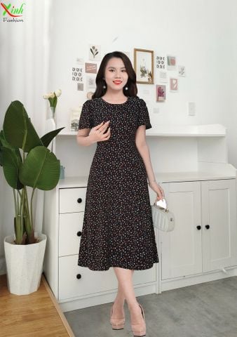  Đầm suông A tay cánh tiên đen hoa nhí nhiều màu DL773 