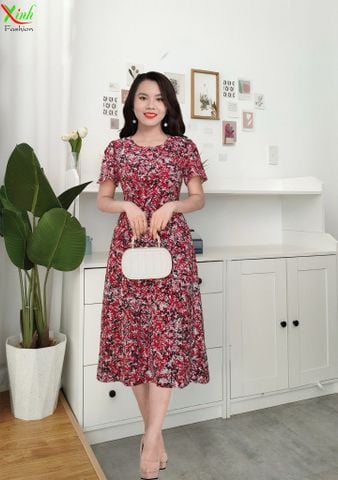  Đầm suông A đỏ tám mảnh tay cánh tiên DL774 