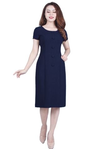  Đầm Suông Xanh Than Phối Nút Cực Sang DL776 