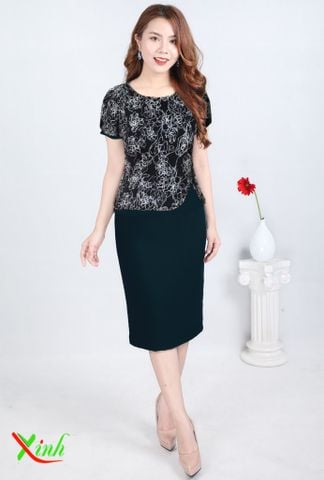  Đầm peplum phối thân áo Lụa Korea 2 da mềm mát DL803 ĐEN 