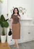 Đầm peplum phối thân áo Lụa Korea 2 da mềm mát DL804 Nâu Bò