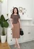 Đầm peplum phối thân áo Lụa Korea 2 da mềm mát DL804 Nâu Bò