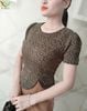 Đầm peplum phối thân áo Lụa Korea 2 da mềm mát DL804 Nâu Bò