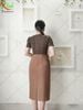 Đầm peplum phối thân áo Lụa Korea 2 da mềm mát DL804 Nâu Bò