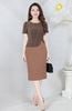 Đầm peplum phối thân áo Lụa Korea 2 da mềm mát DL804 Nâu Bò