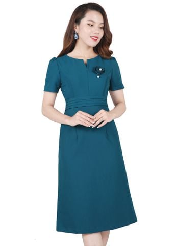  Đầm suông xanh vịt kết hoa ngọc trai DL820 