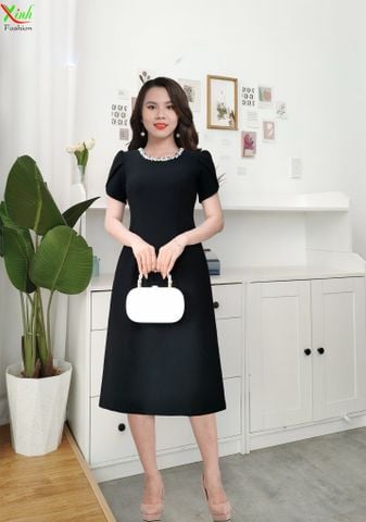  Đầm Suông A Đen Kết Đá Pha lê Cao Cấp DL822 