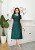 Đầm Gấm Dệt Vân Hoa Xanh Rêu Kết Cườm Cao Cấp DL836