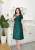Đầm Gấm Dệt Vân Hoa Xanh Rêu Kết Cườm Cao Cấp DL836