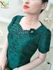 Đầm Gấm Dệt Vân Hoa Xanh Rêu Kết Cườm Cao Cấp DL836