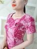 Đầm Gấm Taftap Đỏ Hồng trẻ trung hoa cài thủ công DL856