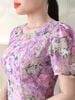 Đầm suông A tím hoa nhí voan tơ thêu trẻ trung DL881