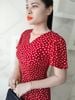 Đầm suông A tay cánh hồng cổ tim đỏ hoa nhí DL907