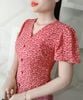 Đầm suông A tay cánh hồng cổ tim hồng hoa nhí xinh DL909
