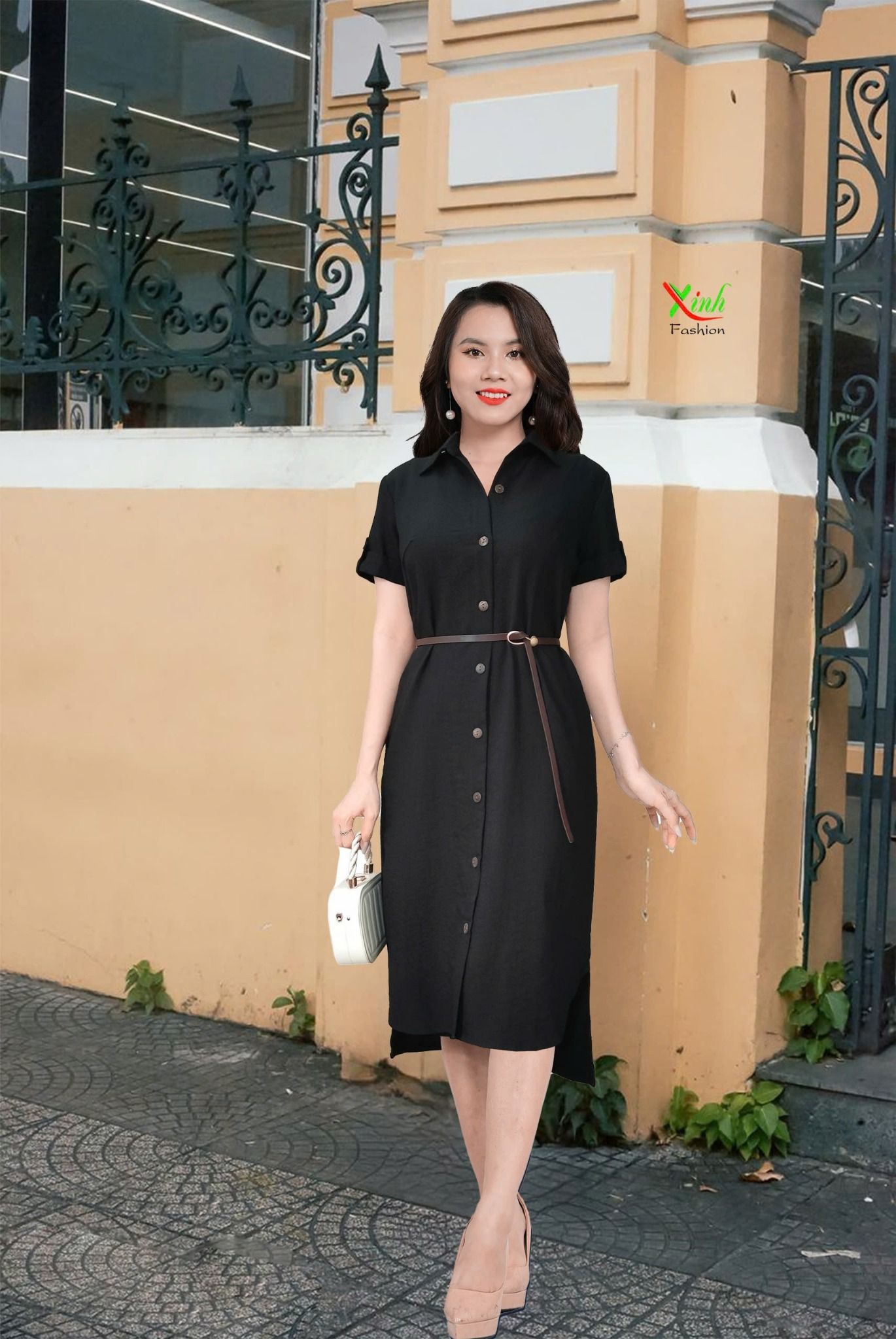 Đầm Đen Sơ Mi Dáng Suông Trẻ Trung DL544