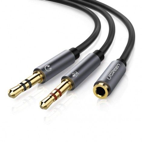 Dây audio 3.5mm (cái) to 2 đầu mic và tai nghe (đực), Ugreen 20899 xám