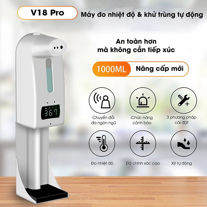 MÁY ĐO THÂN NHIỆT VÀ KHỬ KHUẨN KÈM XÀ PHÒNG THÍCH HỢP NHÀ XƯỞNG, VĂN PHÒNG, KHU CÔNG CỘNG