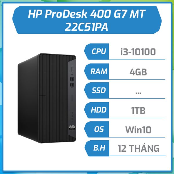 Máy bộ PC HP ProDesk 400 G7 MT (22C51PA)(Intel Core i3-10100/4GB/1TBHDD/Windows 10 Home SL 64-bit/DVD/CD RW/WiFi 802.11ac)
