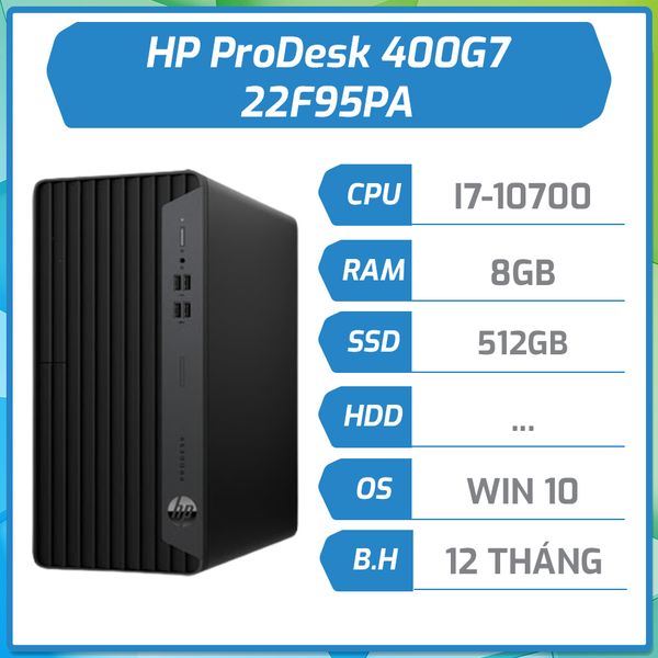 Máy bộ hãng HP ProDesk 400G7 MT (i7-10700/8GB/512GB/DVDRW/Đen/Win10) 22F95PA