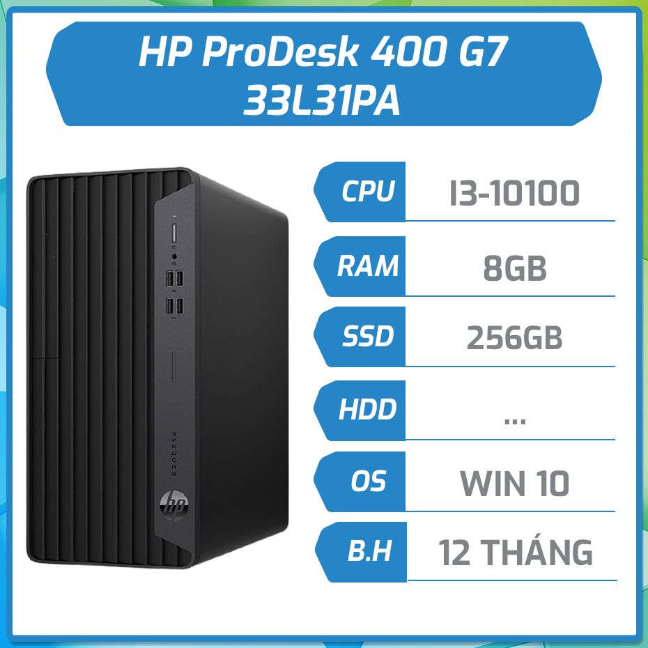 Máy bộ HP ProDesk 400 G7 MT i3-10100/8GB/256GB/DVDRW/ĐEN/W10SL (33L31PA)