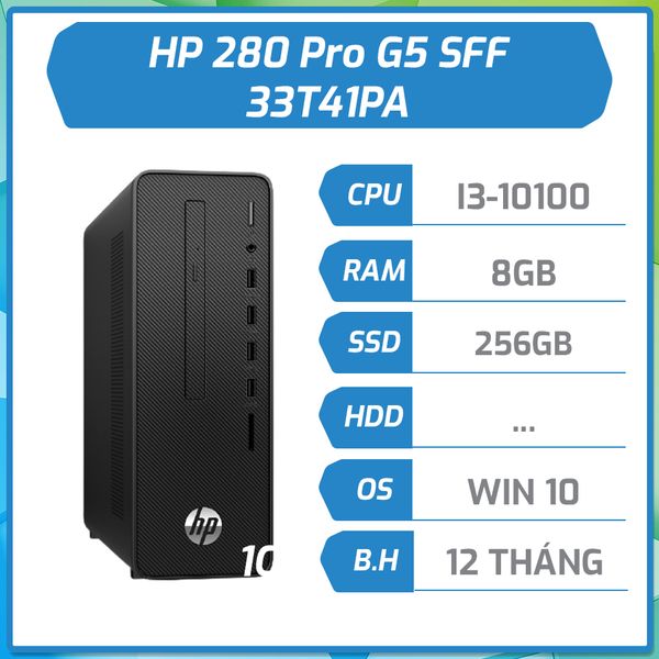 Máy bộ hãng HP 280 Pro G5 SFF (i3-10100/8GB RAM/256GB SSD/DVDRW/WL+BT/K+M/Win 10) (33T41PA)
