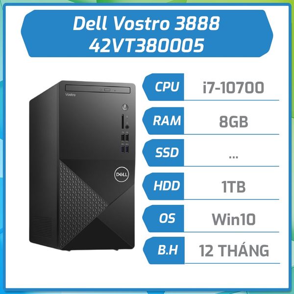 Máy tính bàn Dell Vostro Desktop 3888 (i7-10700/8GB/1TB/DVDRW/Win10 home/1Yr) 42VT380005