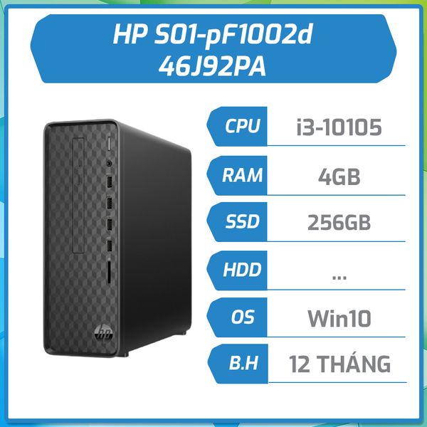 Máy bộ hãng HP S01-pF1002d (Intel Core i3-10105/4GB/256GB/DVDWR/Win10/Đen)
