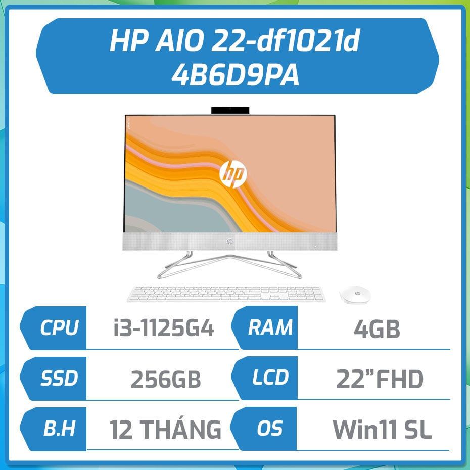 Máy bộ HP AIO 22-df1021d (i3-1125G4/4GB/256GB/21.5''FHD/Win11SL/White) 4B6D9PA