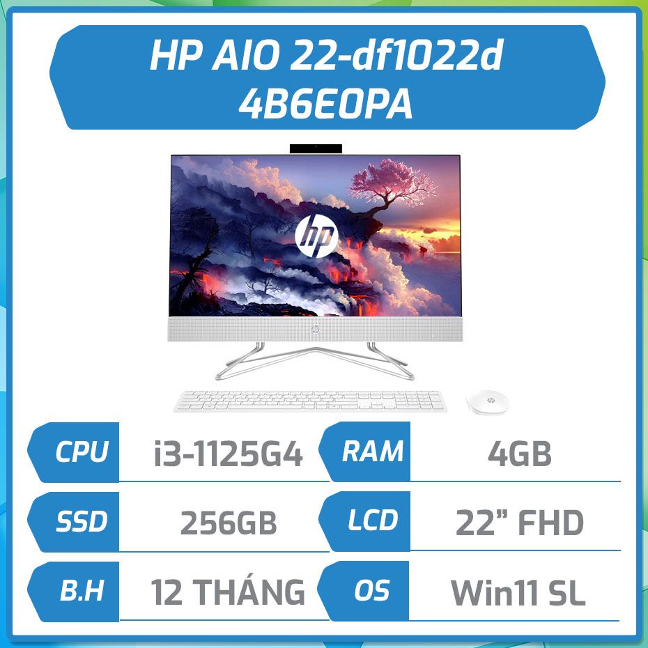 Máy bộ HP AIO 22-df1022d (i3-1125G4/4GB/256GB/21.5''FHD/Win11SL/White) 4B6E0PA