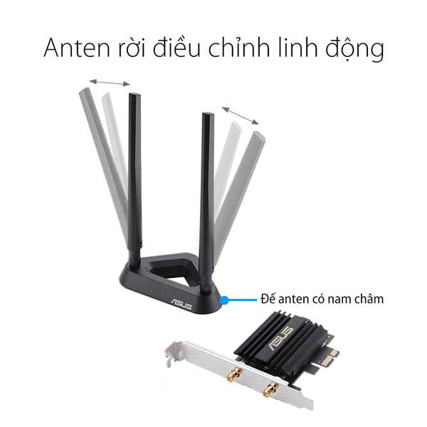 Card mạng wifi PCI Express Asus PCE-AX58BT  chuẩn AX - Tốc độ 3000Mbps