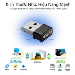 Card mạng wifi USB Asus USB-AC53 Nano chuẩn AC - Tốc độ 1200Mbps