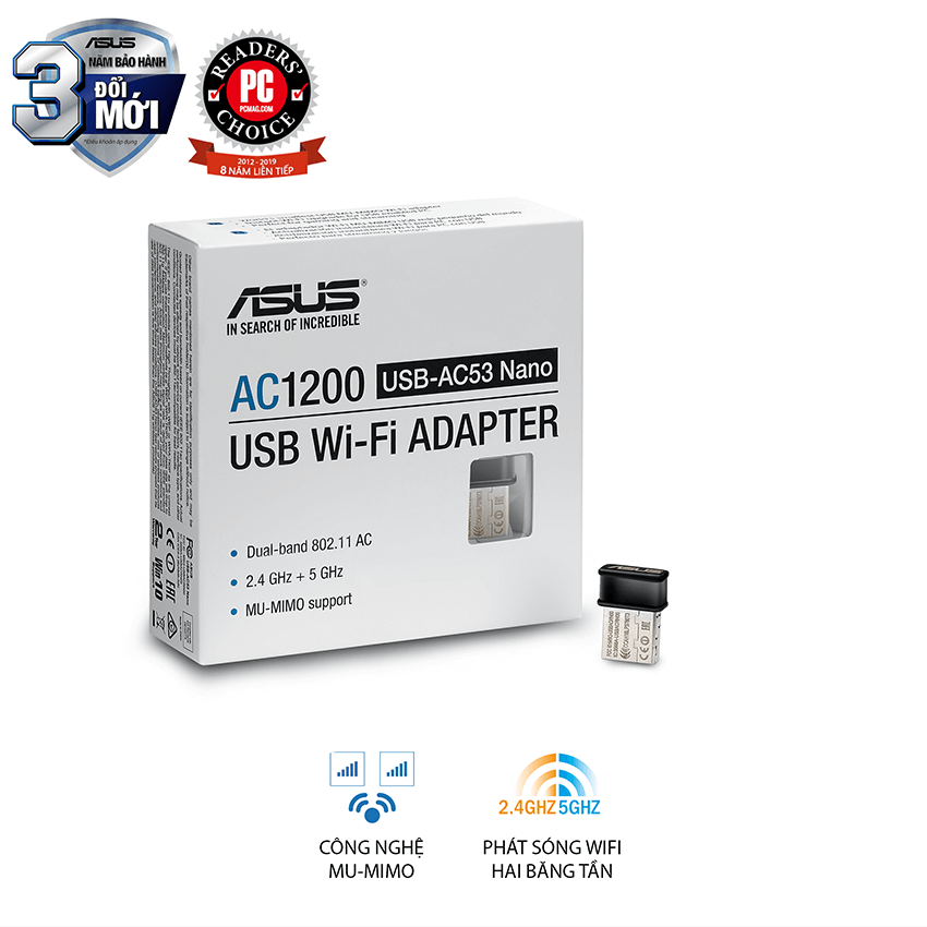 Card mạng wifi USB Asus USB-AC53 Nano chuẩn AC - Tốc độ 1200Mbps