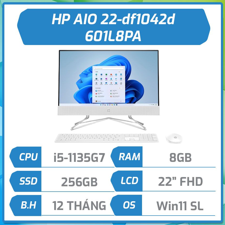 Máy bộ HP AIO 22-df1042d (i5-1135G7/8GB/256GB/21.5''FHD/Win11SL/White) 601L8PA