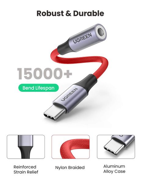 Cáp USB Type-C Sang Cổng Âm Thanh 3.5mm Ugreen 80154, hỗ trợ Samsung/ iPad Pro/ Sur face chính hãng cao cấp