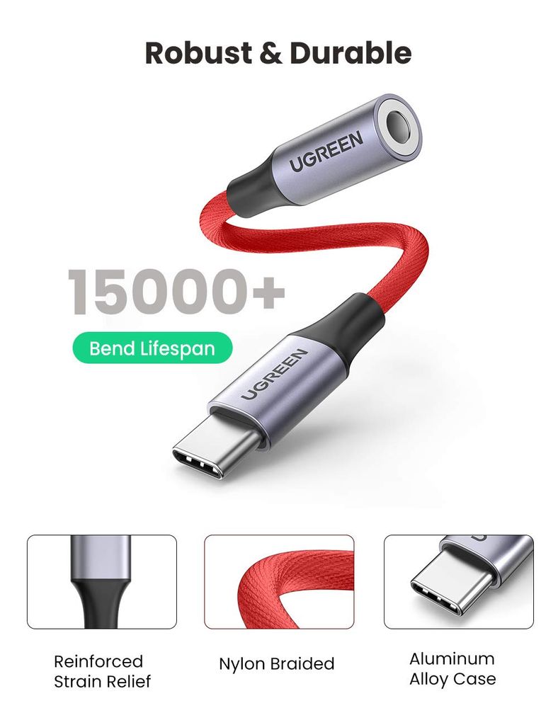 Cáp USB Type-C Sang Cổng Âm Thanh 3.5mm Ugreen 70859, hỗ trợ Samsung/ iPad Pro/ Sur face chính hãng cao cấp