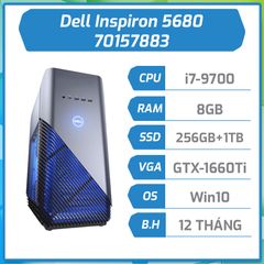 Máy bộ Dell Inspiron 5680 70157883 ,Intel Core i7-9700 (3.00 GHz,12 MB),8GB RAM,256GB SSD,1TB HDD,DVDRW,6GB NVIDIA GeForce GTX 1660Ti,WL+BT,Keyboard,Mouse,McAfee MDS,Win 10 Home,1Yr