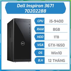 Máy bộ Dell Inspiron 3671 70202288 ,Intel Core i5-9400 (2.90 GHz,9 MB),8GB RAM,1TB HDD,DVDRW,4GB NVIDIA GeForce GTX 1650,WL+BT Card,Keyboard,Mouse,Win 10 Home,McAfeeMDS,1Yr