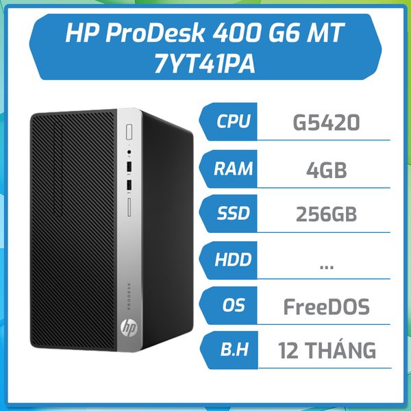 Máy bộ PC HP ProDesk 400 G6 MT 7YT41PA (Pentium G5420/4GB/256GB SSD/UHD 610/Free DOS)