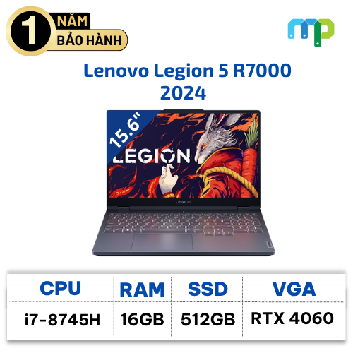 Laptop Lenovo Legion 5 R7000 2024 15AHP9 (Ryzen 7-8745H, 16GB, 512GB, RTX 4060 8GB, 15.6'' FHD 144Hz)